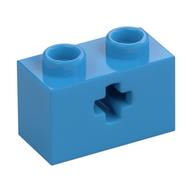Technic Brick 1 x 2 with Axle Hole Type 1 [+ Opening] and Bottom Pin (Dark Azure)