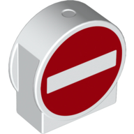 Duplo Brick 1 x 3 x 2 Round Top, Cut Away Sides with No Entry Warning Sign Print (White)