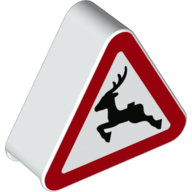 Duplo Brick 1 x 3 x 2 Triangle Road Sign with Deer Crossing Warning Print (White)