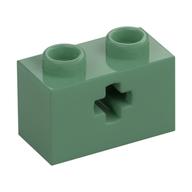 Technic Brick 1 x 2 with Axle Hole Type 1 [+ Opening] and Bottom Pin (Sand Green)