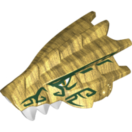 Creature Body Part, Dragon Head Upper Jaw with White Teeth, Gold Eyes, Dark Green Tribal Decoration (Pearl Gold)