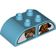 Duplo Brick 2 x 4 Curved Top with Boy and Dog in Windows Print (Medium Azure)