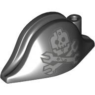 Hat Pirate Bicorne (Admiral) with Robotic Jolly Roger Skull and Cross Spanners with Rivets Print (Black)