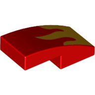 Brick Curved 2 x 1 No Studs with Yellow Flames Print (Red)