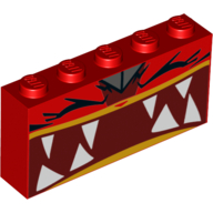 Brick 1 x 5 x 2 with Angry Unikitty, Sharp Teeth, Fangs, Closed Eyes (Red)