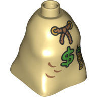 Duplo Brick 2 x 2 x 2 Bag Shaped with Rope Tie, '$', and Coins Print (Tan)