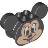 Duplo Brick 2 x 4 x 2 Rounded Ends and Mouse Ears, Minnie Mouse Print (Black)