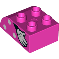 Duplo Brick 2 x 3 with Curved Top with White Spots and Hand with White Glove Print (Minnie Mouse) (Dark Pink)