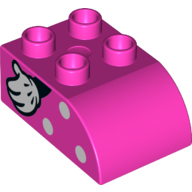Duplo Brick 2 x 3 with Curved Top with White Spots and Hand with White Glove Print (Minnie Mouse) (Dark Pink)