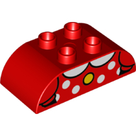 Duplo Brick 2 x 4 Curved Top with Minnie Mouse Dress Print (Red)
