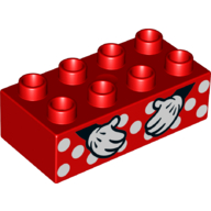 Duplo Brick 2 x 4 with Spots and Two Hands with White Gloves Print (Red)