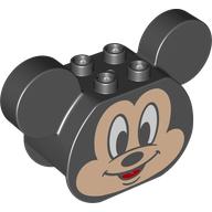 Duplo Brick 2 x 4 x 2 Rounded Ends and Mouse Ears, Mickey Mouse Print (Black)