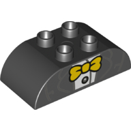 Duplo Brick 2 x 4 Curved Top with Yellow Bow Tie, White Shirt and Jacket Print (Black)