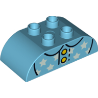 Duplo Brick 2 x 4 Curved Top with Yellow Buttons, White Stars, and Collar Print (Medium Azure)