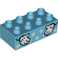 Duplo Brick 2 x 4 with Stars and Two Hands with White Gloves Print (Medium Azure)