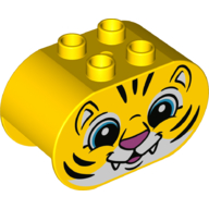 Duplo Brick 2 x 4 x 2 Rounded Ends with Tiger Face Print (Yellow)