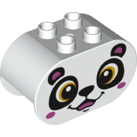 Duplo Brick 2 x 4 x 2 Rounded Ends with Panda Face Print (White)
