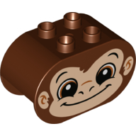 Duplo Brick 2 x 4 x 2 Rounded Ends with Monkey Face Print (Reddish Brown)