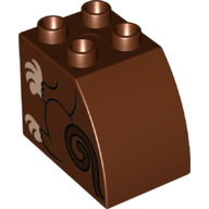 Duplo Brick 2 x 3 x 2 with Curved Top with Monkey Body, Arms, and Legs Print (Reddish Brown)