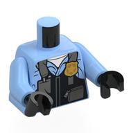 Torso Shirt under Bulletproof Vest with Police Badge and Pouches Print, Bright Light Blue Arms, Black Hands (Bright Light Blue)