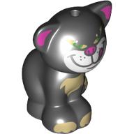 Animal, Cat, Sitting with Tan Paws, Front, Purple Ears, White Snout, Tongue, Mean (Black)