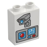 Duplo Brick 1 x 2 x 2 with Camera and Video Intercom Print (White)