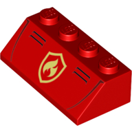 Brick Sloped 45° 2 x 4 with Fire Fighter Logo/Symbol Print (Red)