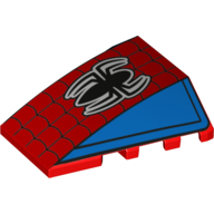 Brick Wedged, Curved 4 x 4 No Top Studs with Spider-man Logo, Webs Print (Red)