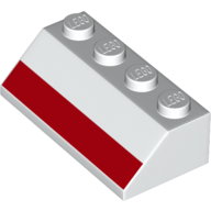 Brick Sloped 45° 2 x 4 with Horizontal Red Stripe Print (White)