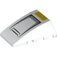 Brick Wedged, Curved 4 x 4 No Top Studs with Hood, Yellow Stripe Print (White)