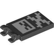 Tile Special 2 x 3 with 2 Clips with Pixelated Cross and Bones (Black)