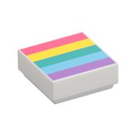 Tile 1 x 1 with Rainbow, Sand Red, Yellow, Dark Azure, Medium Blue, Dark Purple Print (White)