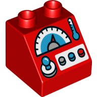 Duplo Brick 2 x 2 Slope 45° with Buttons, Knobs, and Gauge Print (Red)