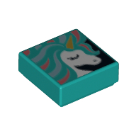 Tile 1 x 1 with Unicorn Painting Print (Dark Turquoise)