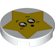 Tile Round 2 x 2 with Yellow Star with Surprised Face Print (White)