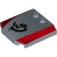 Brick Wedged, Curved Triple 4 x 4 x 2/3, 2 Studs with 2 Red Stripes, Wild Style Logo Graffiti Print (Sand Blue)