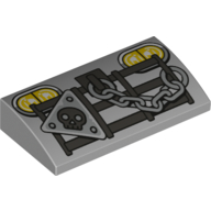 Brick Curved 2 x 4 x 2/3 No Studs with Grill, Chain, Headlights, Skull in Triangle Print (Light Bluish Gray)