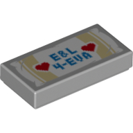 Tile 1 x 2 with Blue 'E&L 4-EVA', Red Hearts Print (Light Bluish Gray)