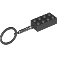 Key Chain, Chrome Chain and Ring with 2 x 4 Brick (Black)