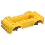 Vehicle Base 4 x 10 x 2 1/2 with Mudguards, Wheel Pins and 6 x 2 Centre Recess with 3 Holes, Light Bluish Gray Wheel Holders (Yellow)