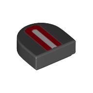 Tile Round 1 x 1 Half Circle with Red and White Lines (Black)