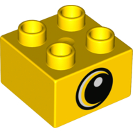 Duplo Brick 2 x 2 with Eye Looking Right with White Pupil Print (Yellow)