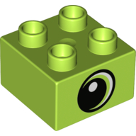 Duplo Brick 2 x 2 with Eye Looking Left with White Pupil Print (Lime)