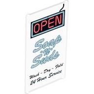 Glass for Window 1 x 4 x 6 with 'OPEN', 'Soap 'n' Suds' and 'Wash - Dry - Fold 24 Hour Service' Print (Trans-Clear)