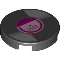 Tile Round 2 x 2 with Vinyl LP with Purple Center Print (Black)