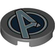 Tile Round 2 x 2 with 'A' Avengers Symbol Print (Dark Bluish Gray)