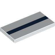 Tile 2 x 4 with Dark Blue Line/Stripe Print (White)