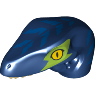Animal Body Part, Dinosaur, Raptor Head with Yellow Eyes, Lime Patch, Blue Stripes (Dark Blue)