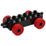 Duplo Car Base 2 x 6 with Fake Bolts, Open Hitch End and Red Wheels (Black)