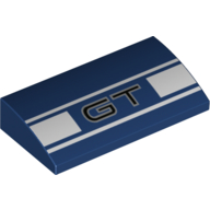 Brick Curved 2 x 4 x 2/3 No Studs with 'GT', White Stripes Print (Dark Blue)